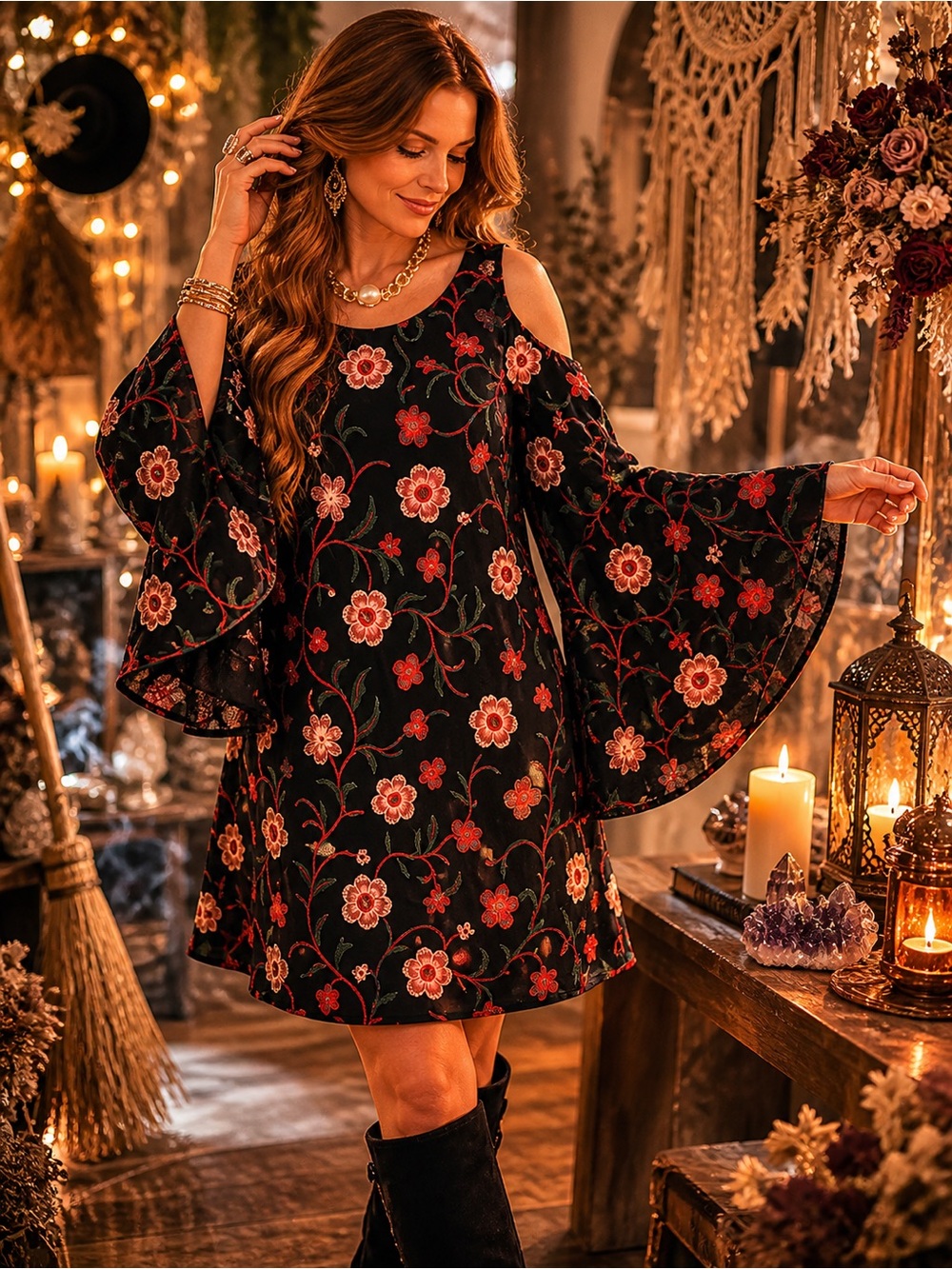 Lux II Embroidered Cold-Shoulder Dress – Size 16